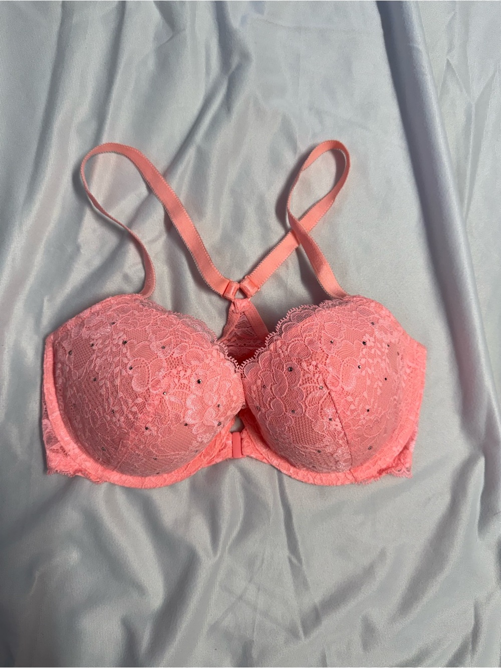 Victoria's Secret Dream Angels Front Closure Racerback Bra Pink Lace